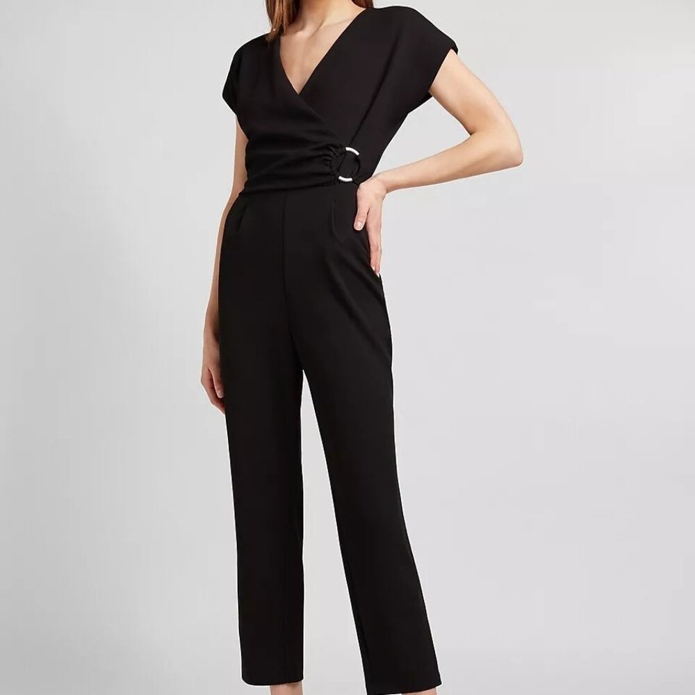 Express Navy Blue Wrap Front O-Ring Jumpsuit, Size: L